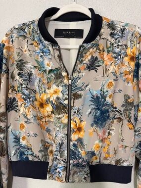 Zara Floral Bomber Jacket - Beige, Yellow, Blue, Green